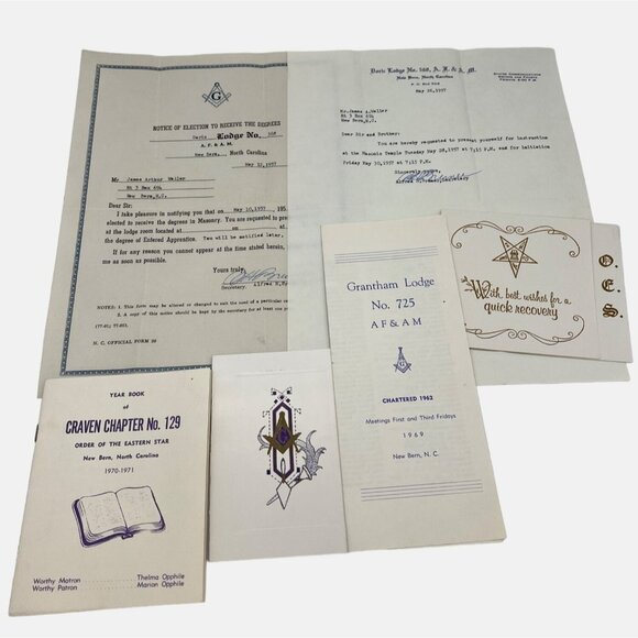 Vintage Masonic & Eastern Star Ephemera Collection From New Bern North Carolina - Picture 1 of 5